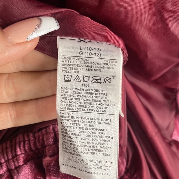 Old NAVY Velvet Dark Pink Puffer Jacket L (10-12) - Picture 9 of 13
